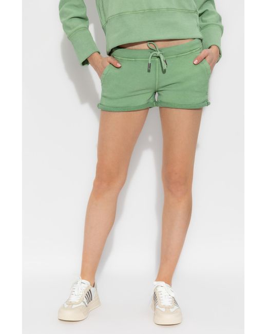 DSquared² Green Logo-Printed Rolled Trim Track Shorts