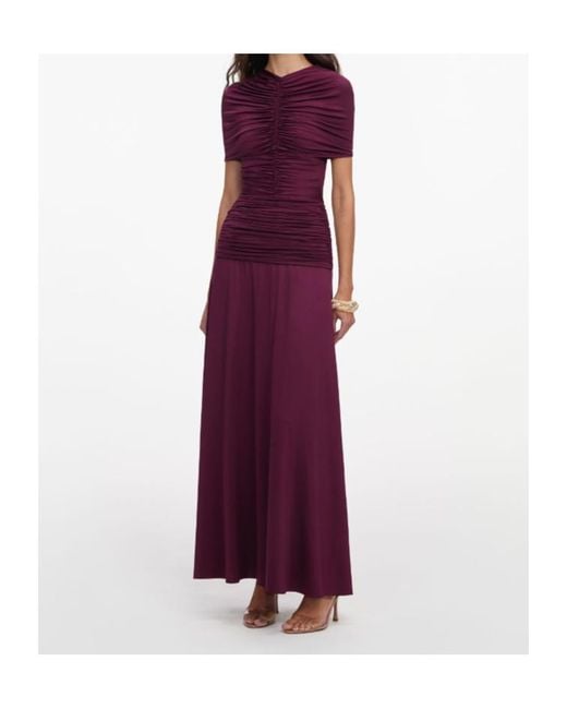 Self-Portrait Purple Ruched Maxi Dress