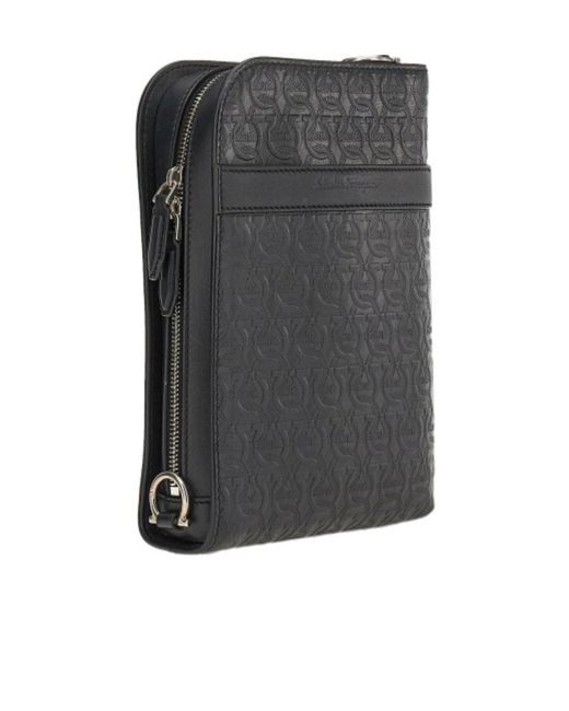 Ferragamo Gray Gancini-Embossed Messenger Bag for men