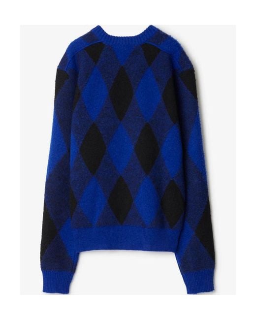 Burberry Blue Logo-Intarsia Argyle Wool Jumper for men