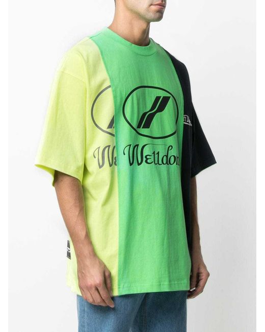 we11done Green Colour Block T-Shirt for men