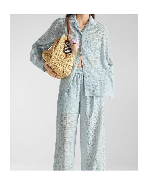 Fendi Blue Long Sleeved Pattern Printed Shirt