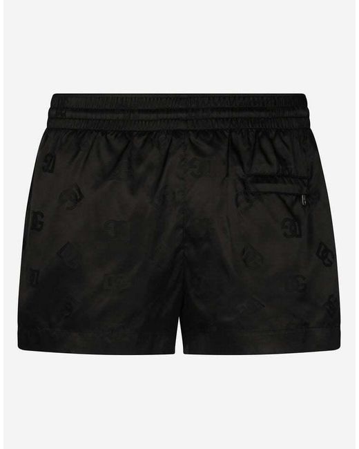 Dolce & Gabbana Black Short Monogram-Print Swim Shorts for men