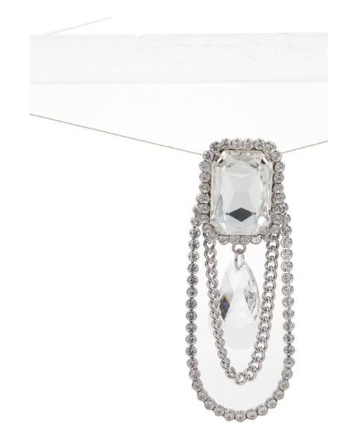 Alessandra Rich White Crystal-Embellished Drop Chain Earrings