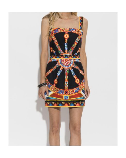 Dolce & Gabbana Black Carretto-Print Fabric Short Dress