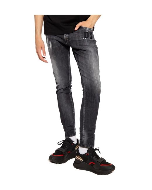 DSquared² Gray Distressed Faded Skinny-Fit Jeans for men