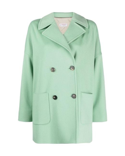 Alberto Biani Green Double-Breasted Virgin Wool Coat