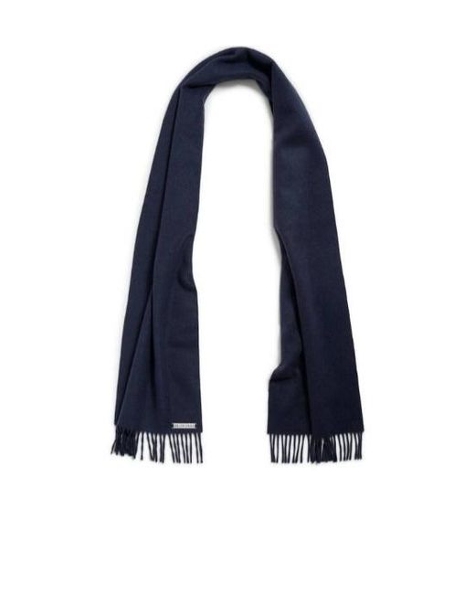 Balenciaga Blue Logo Plaque Fringed Scarf