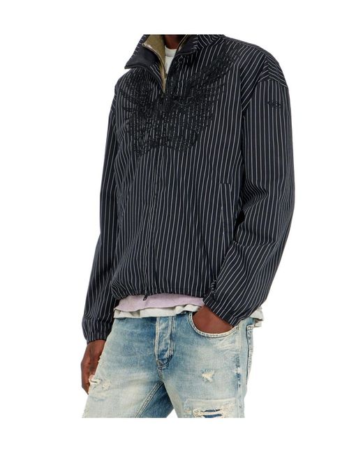 DIESEL Blue Pinstripe Phoenix-Embroidered Jacket for men
