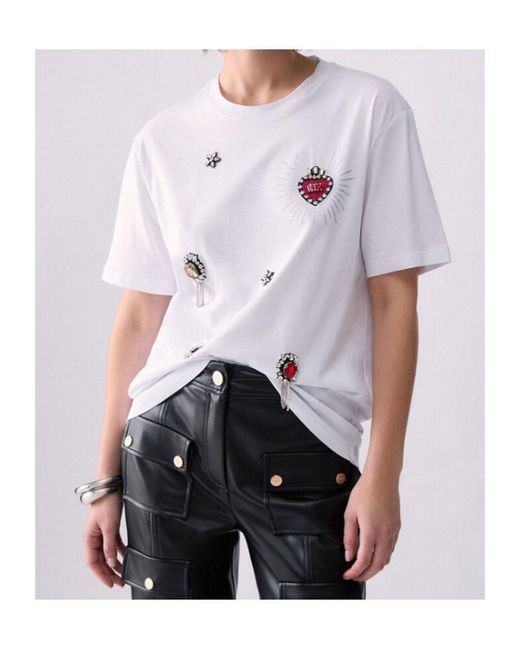 Liu Jo White T-Shirt With Jewel Embroidery