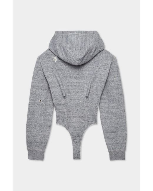 DSquared² Gray Logo Printed Hooded Distressed Bodysuit