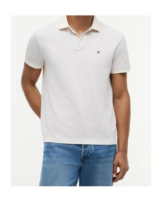 Tommy Hilfiger White Regular Fit Geometric Print Polo Shirt for men