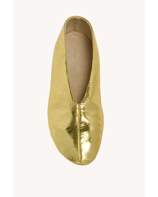 The Row Yellow Stella Metallic-Leather Ballet Flats