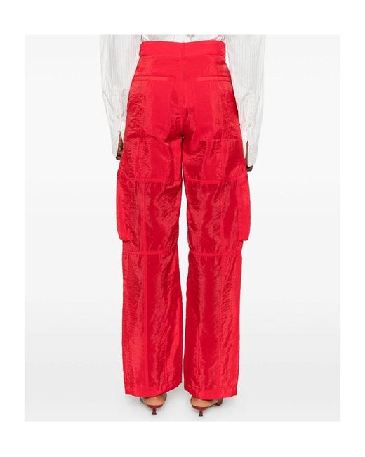 Frankie Shop Red Drawstring Waist Casual Pants
