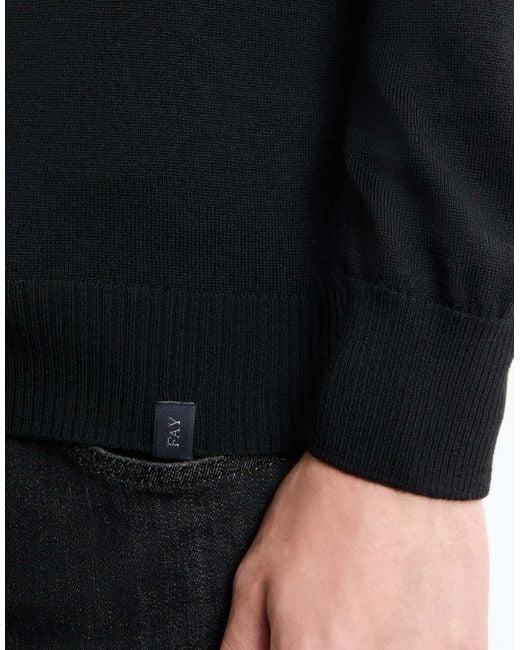 Fay Blue Ribbed Crewneck Sweater for men