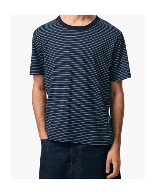 AMI Blue Striped T-Shirt for men