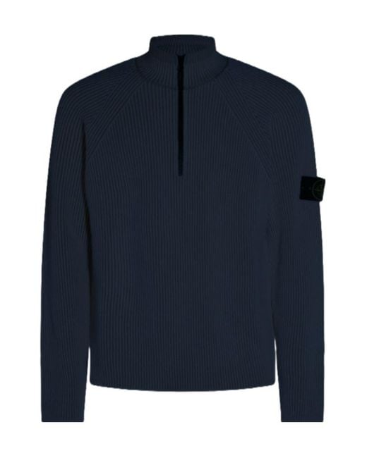 Stone Island Blue Logo Patch High Neck Jumper for men