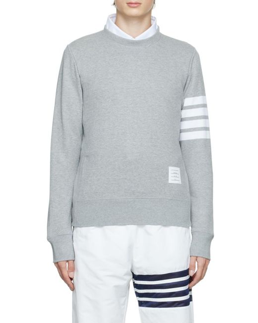Thom Browne Gray Engineered 4-Bar Crewneck Sweatshirt for men
