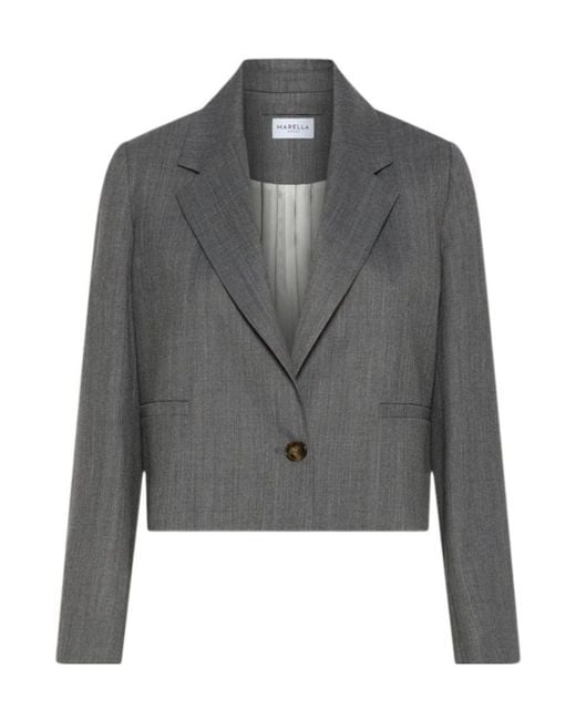 Marella Gray Cropped Gabardine Blazer