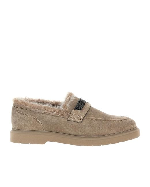Brunello Cucinelli Gray Monile Round Toe Loafers