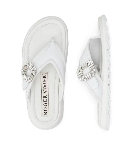 Roger Vivier White Slidy Viv' Thong Mules