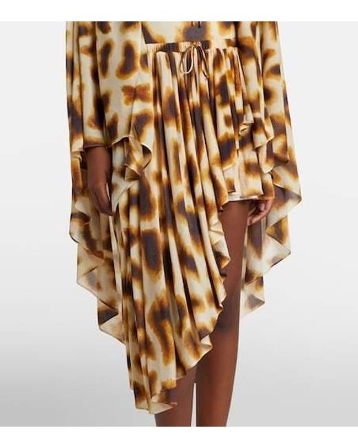 Christopher Esber Metallic Gyre Printed Asymmetric Caped Minidress