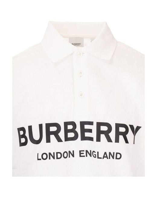 Burberry White Logo Print Piqué Polo Shirt for men