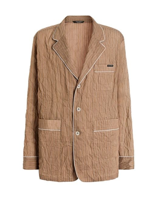 Dolce & Gabbana Brown Crinkled Striped Shirt-Style Vanity Robe for men