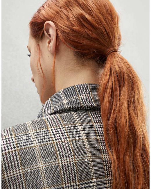 Brunello Cucinelli Gray Sequin-Embellished Checked Jacket