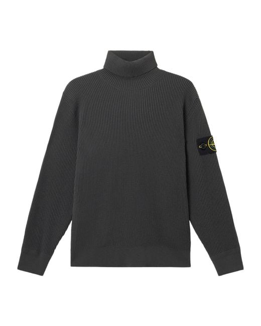 Stone Island Gray Logo Patch Turtleneck Jumper for men