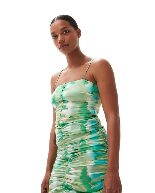 Ganni Green Silk Stretch Satin Mini Dress
