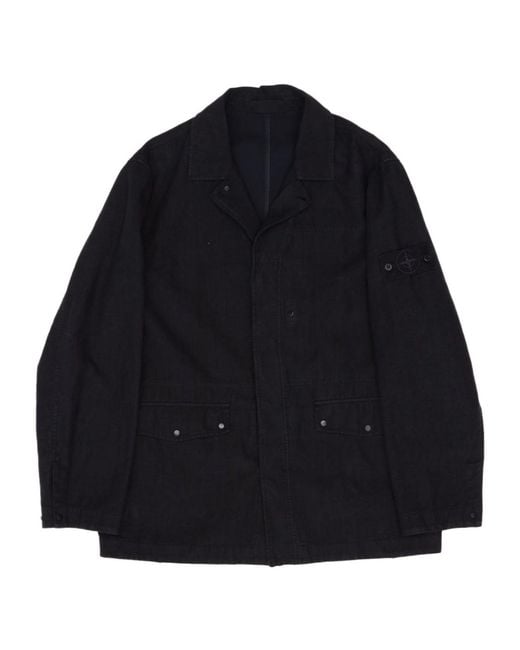 Stone Island Blue Jacket Logo Patch Long-Sleeved Jacket for men