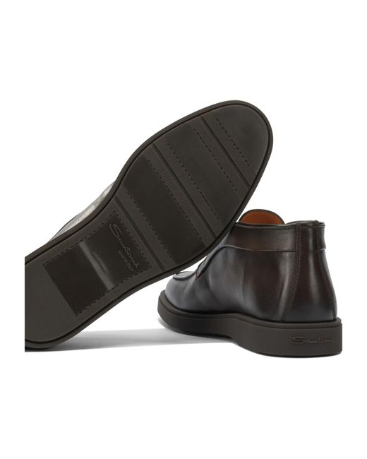 Santoni Brown Panelled Leather Boots for men