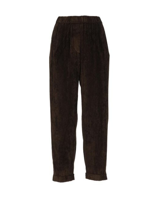 Peserico Black Corduroy Turned Up Hem Trousers