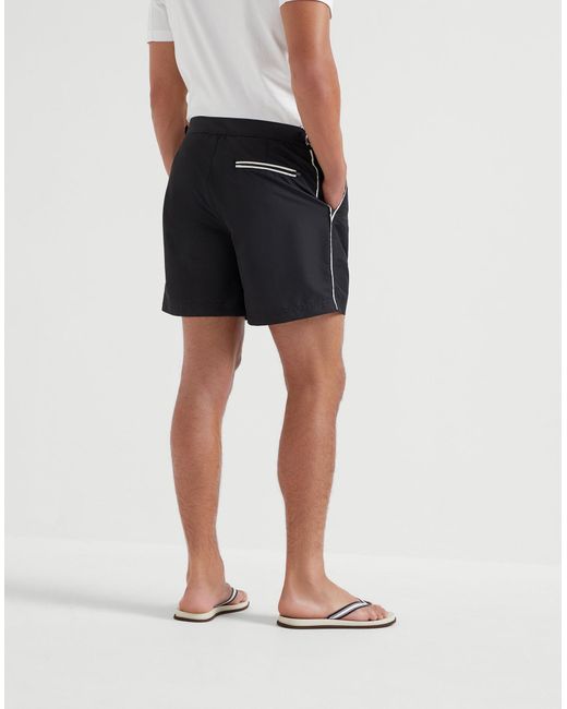 Brunello Cucinelli Black Contrast-Color Swimming Trunks for men