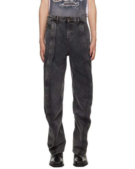 Y. Project Gray Draped Low-Rise Wide-Leg Jeans for men