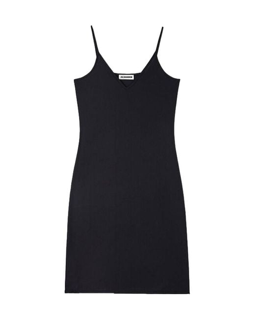 Jil Sander Black V-Neck Sleeveless Slip Mini Dress