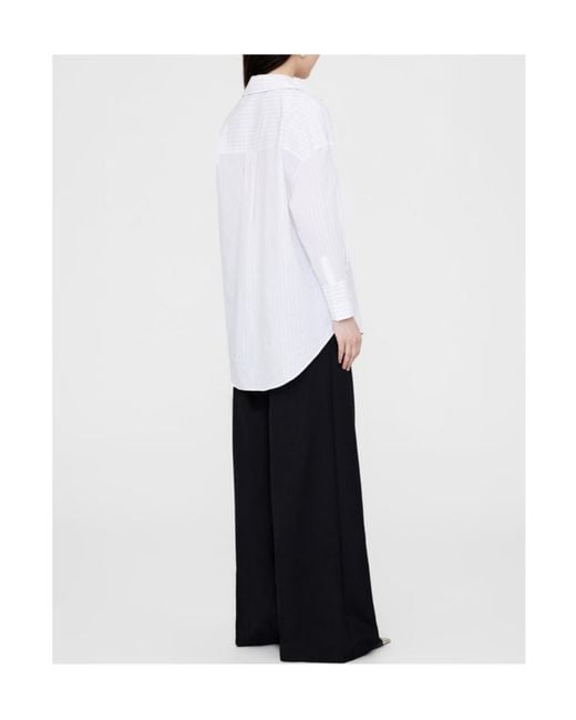 Anine Bing White Mika Striped Shirt
