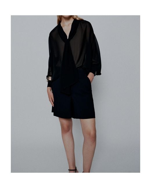 Marella Black Crepe Georgette Tie-Up Blouse