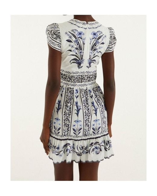 Farm Rio White Floral-Print Ruffled Mini Dress