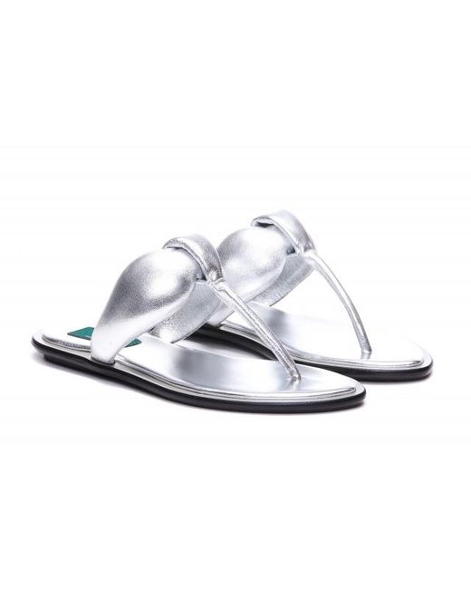 Emilio Pucci White Metallic-Effect Thong Sandals