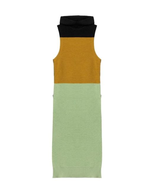 LaDoubleJ Green Colour Block Hooded Maxi Dress