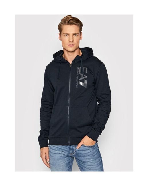 EA7 Blue Midnight Logo With Hat Casual Coat for men