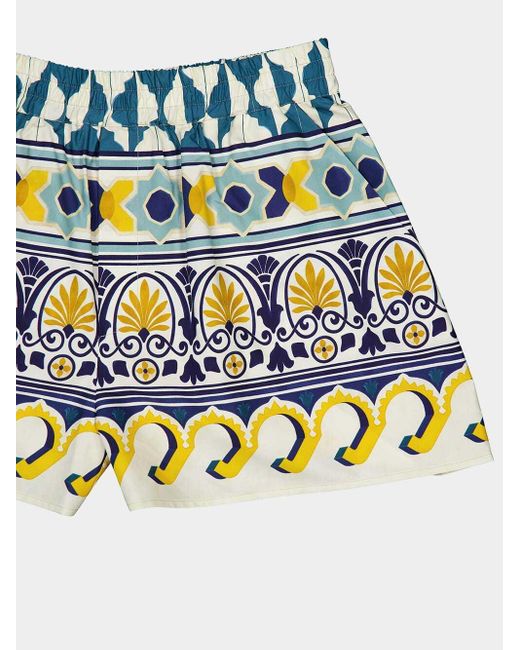 LaDoubleJ Blue Abstract-Pattern Cotton Shorts