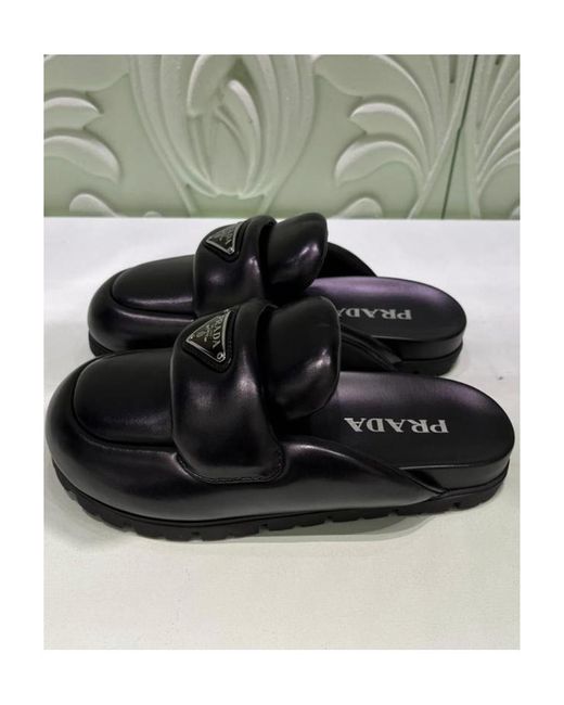Prada Black Soft Padded Nappa Leather Sabots