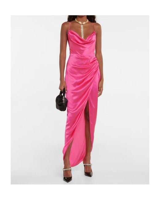 Alessandra Rich Pink Embellished Silk Satin Dress