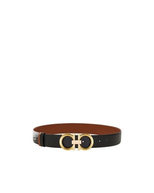 Ferragamo White Reversible And Adjustable Belt With Hammered Gancini