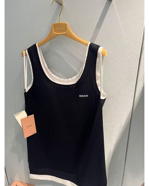 Miu Miu Blue Knit And Poplin Mini-Dress