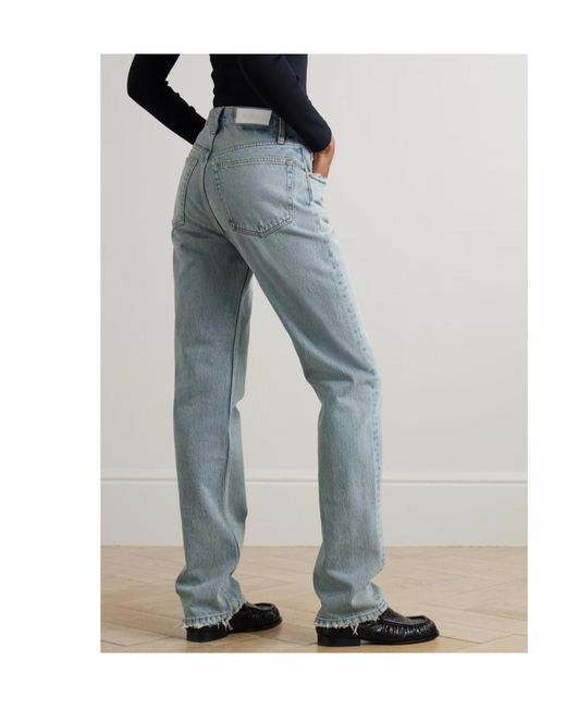 Re/done Blue The Blondie Distressed High-Rise Straight-Leg Organic Jeans