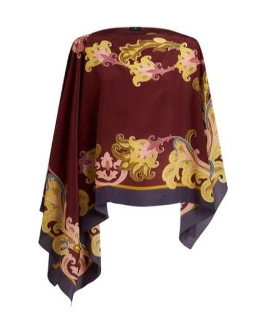 Etro Red Printed Silk Poncho